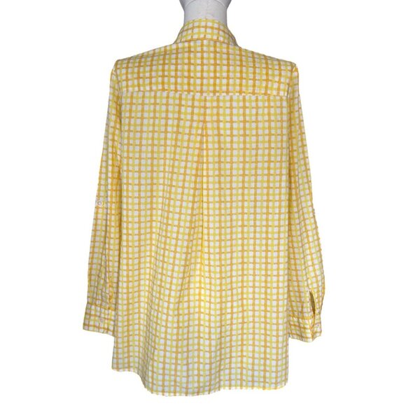 Mishca Yellow Collared Long Roll Tab Sleeve Pullover Button Up Shirt Women's M - Picture 4 of 10